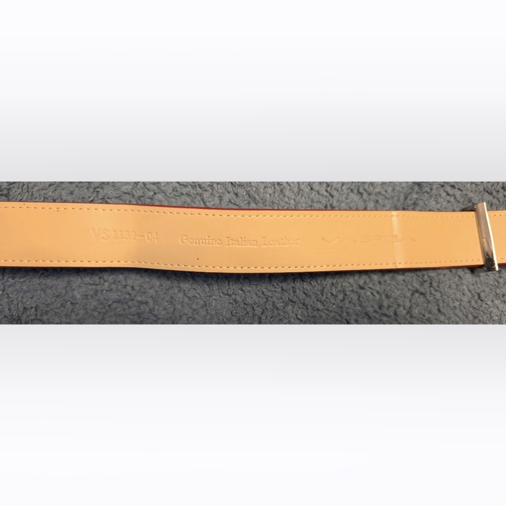 Via Spiga Red and Gold Leather Horsebit Belt - Picture 4 of 7